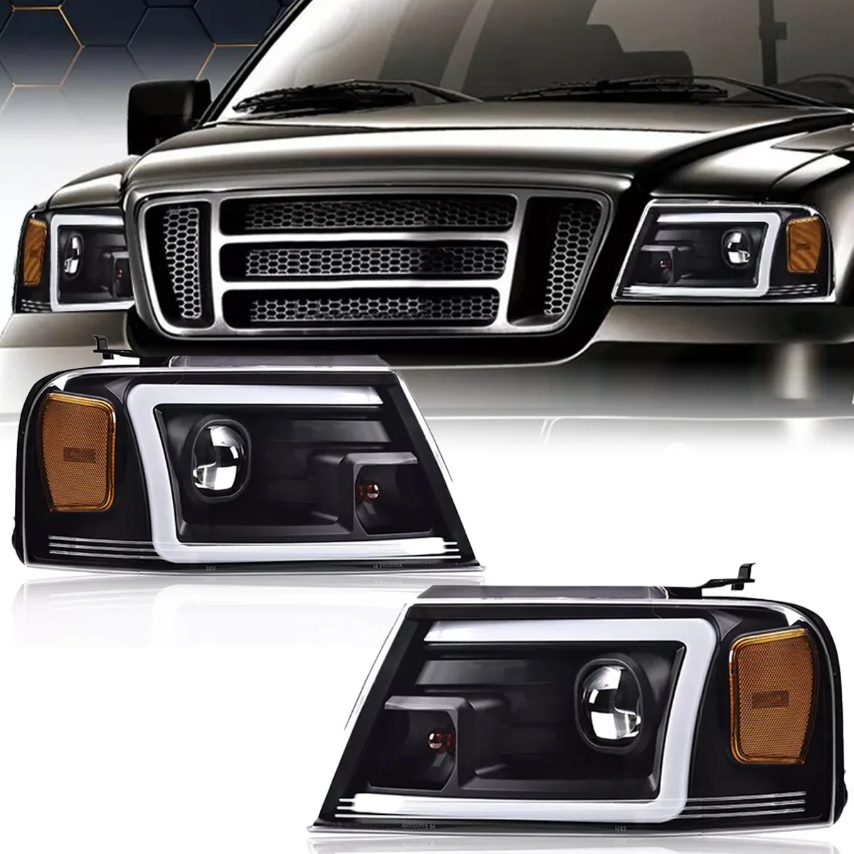 SINDAR 2pcs LED Headlight Assembly Left/Right Driver/Passenger Side For Ford F150 2004-2008