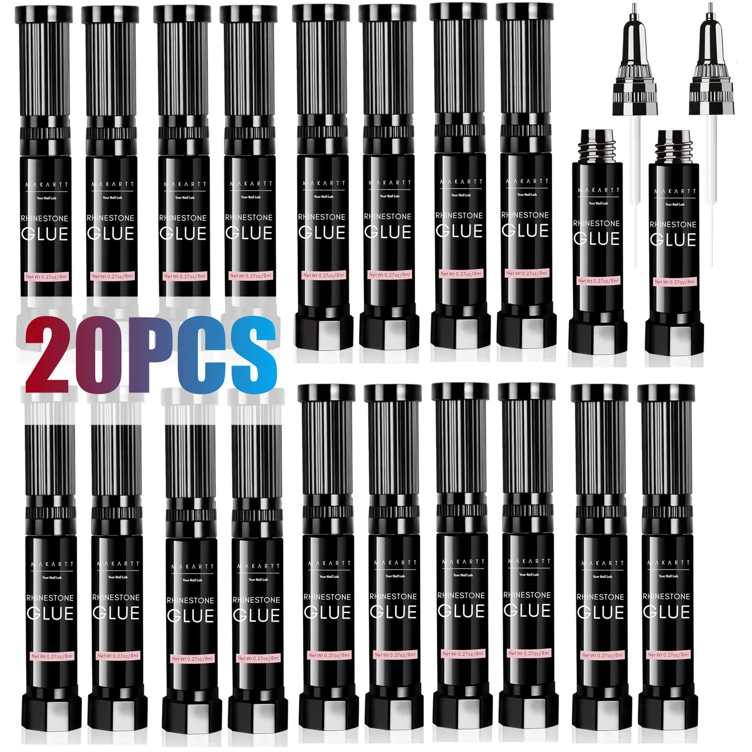 20PCS Colla per strass per unghie Gel con punta della penna a pennello Makartt Colla gel super forte adesiva precisa per ciondoli per unghie Unghie 3D in cristallo