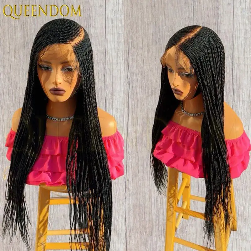 

36 Inch Side Part Full Lace Braided Wigs for Black Women Synthetic Burgundy Goddess Box Braids Blonde Faux Locs with Baby Hair