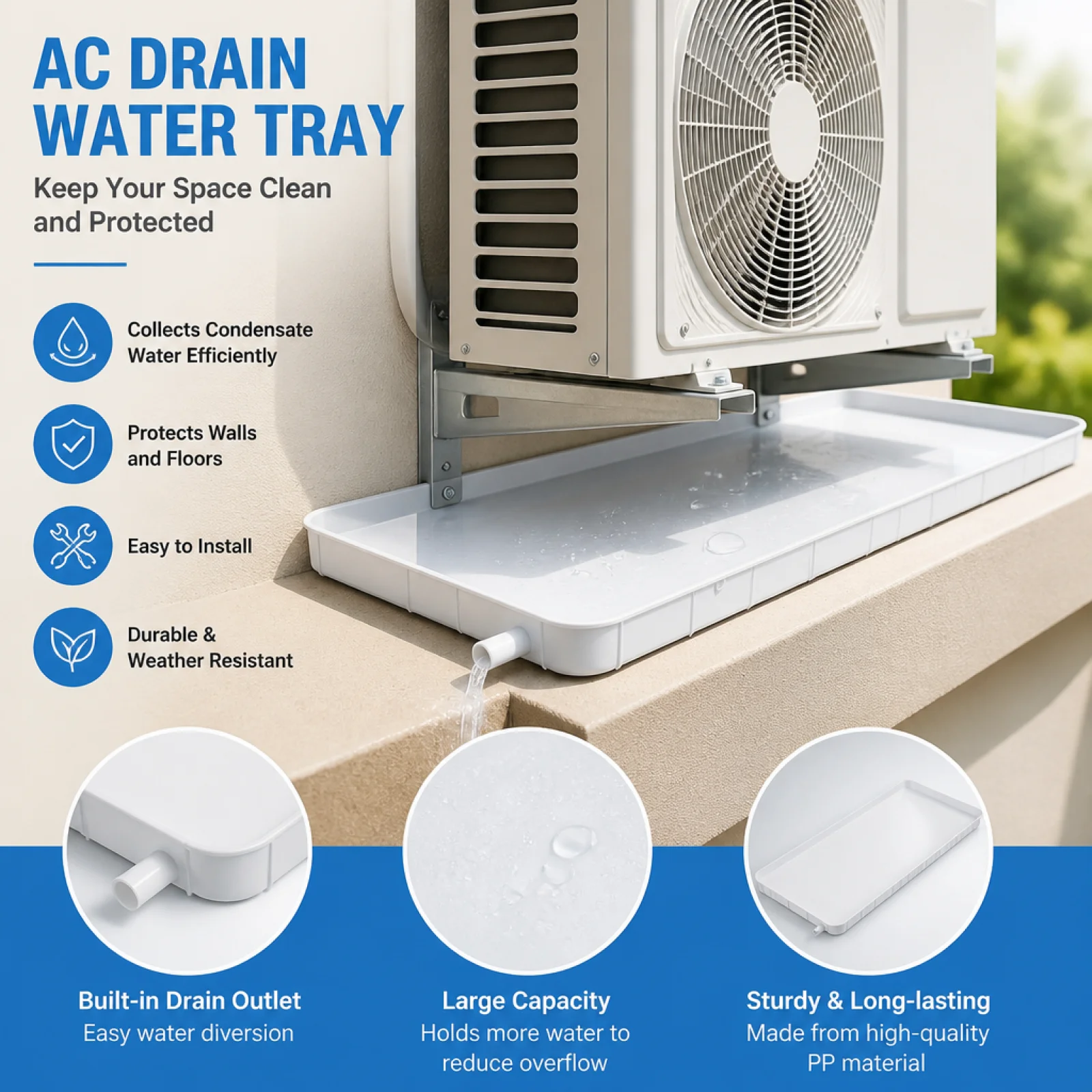 Air Conditioner Drain Pan Universal Fit Air Conditioner Drain Tray Air Conditioning Condensate Pan Efficient Drainage Split Air