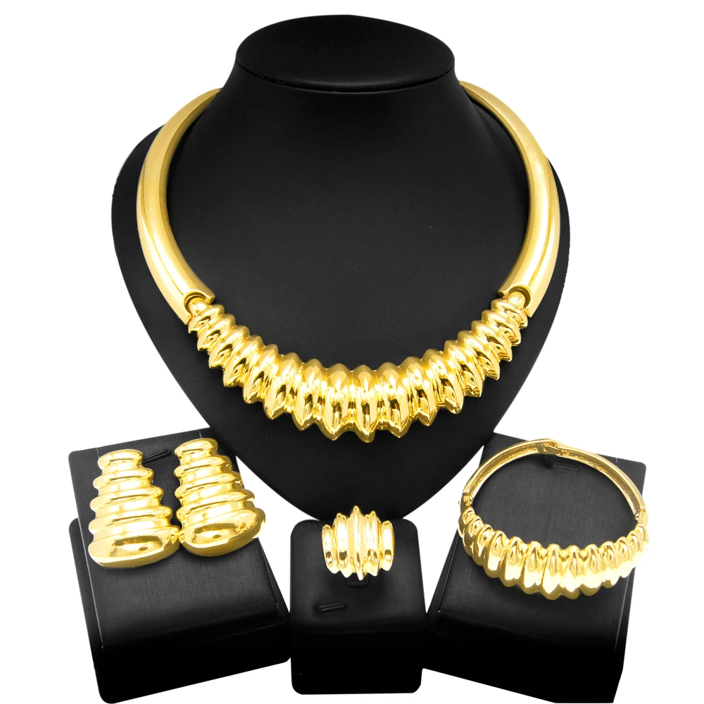 Jewelry Sets For Women Classic Collar Simple Design For Everyday Wear Gift Italian Gold Plated Earrings Bracelet