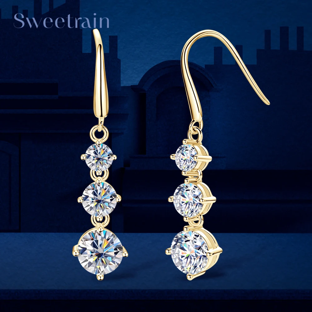 

Женские серьги-капли с муассанитом 3,6 карата, сверкающие серьги с бриллиантами яркой огранки, S925, посеребренные, 18 карат, свадебные украшения