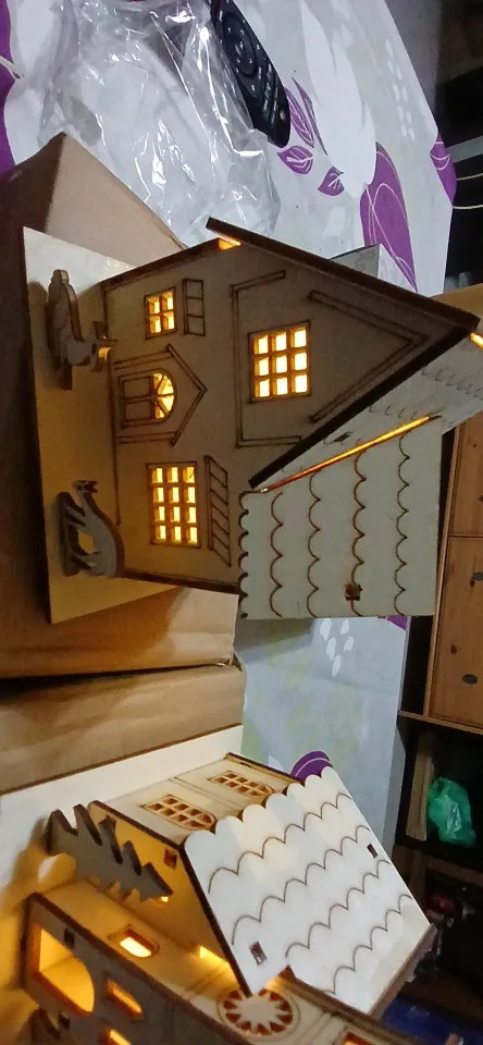 Festival Led Light Wood House Christmas Tree Decorations for Home Decoration Wooden House DIY Gift Window Decoration photo review