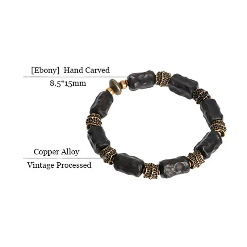 Hand Processed Strip Ebony Bracelet Do Old Hammered Copper Concave Convex Texture Black Wood Jewelry Men Women Individual Bangle