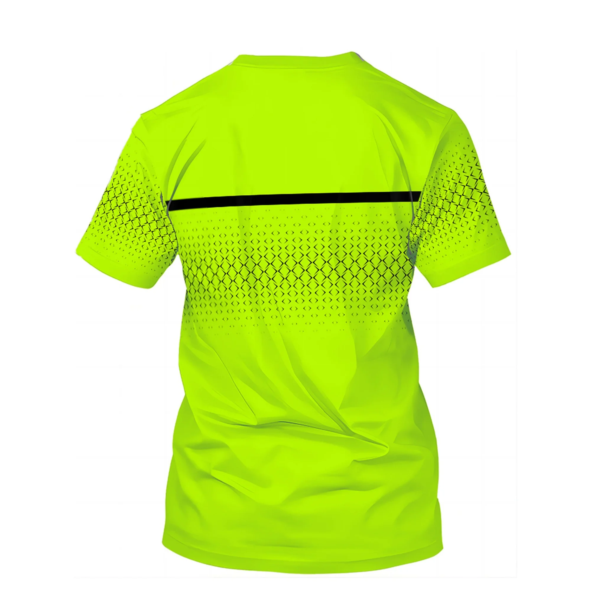 Daily Street Sport Men Neon Green Mesh Spliced Stripe Athletic T Shirt Moisture Wicking Short Sleeve Jogging Cycling TrainingTee