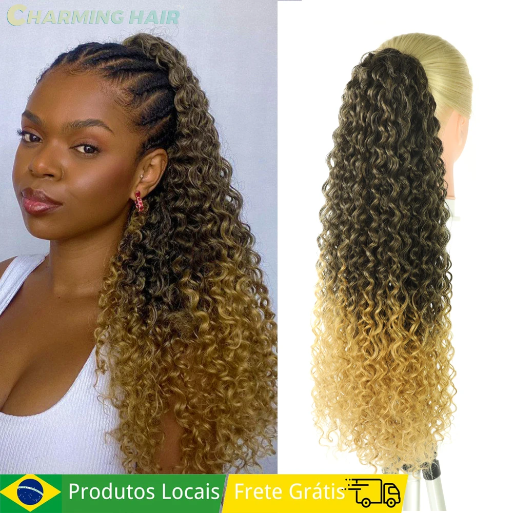 Aplique Rabo De Cavalo Bio Fibra Proteína de Alta Temperatura Drawstring Ponytail Cabelo Afro Cacheado Feminino “GRA” 70cm 160g