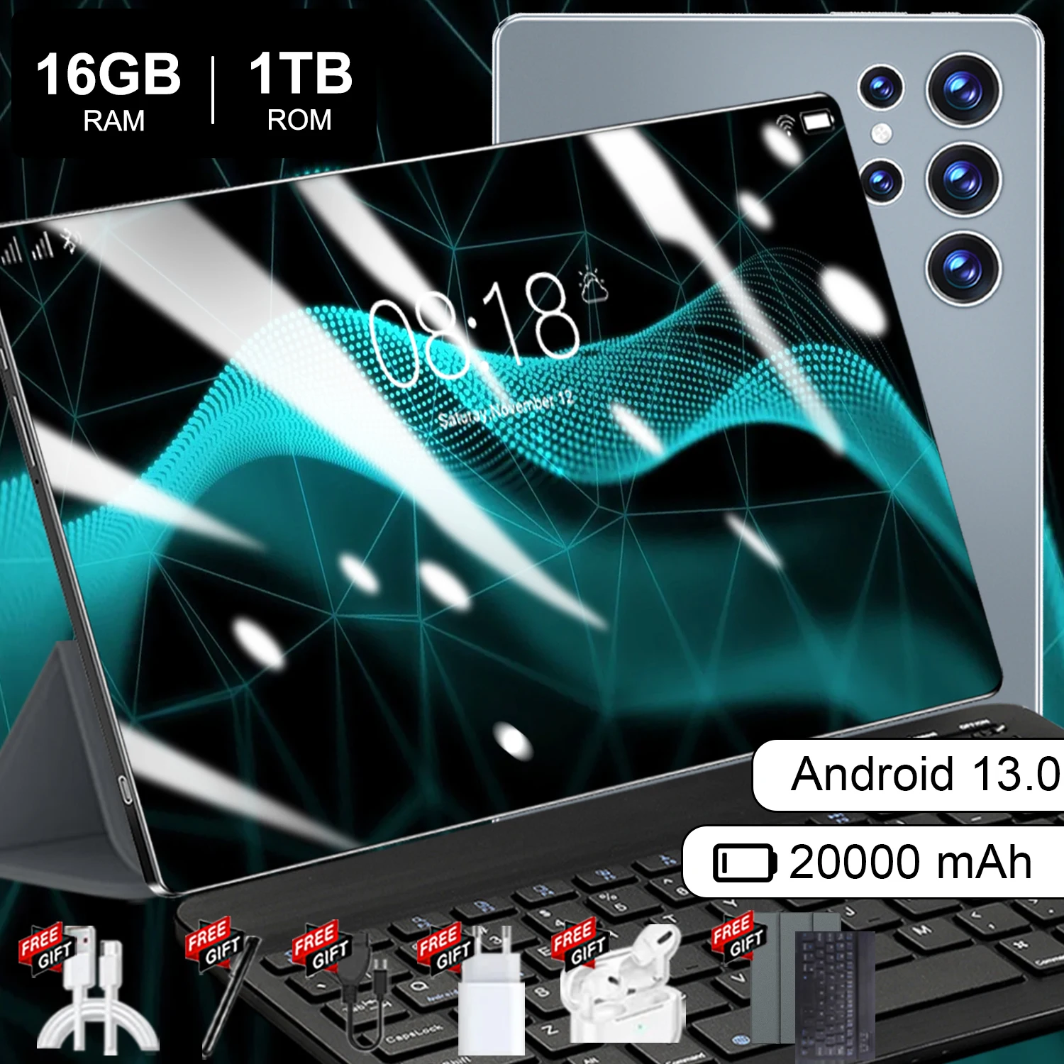 Tableta con pantalla de 10,36 pulgadas, Android 13, procesador de 14 núcleos, 16 GB de RAM + 1 TB de almacenamiento, batería de gran