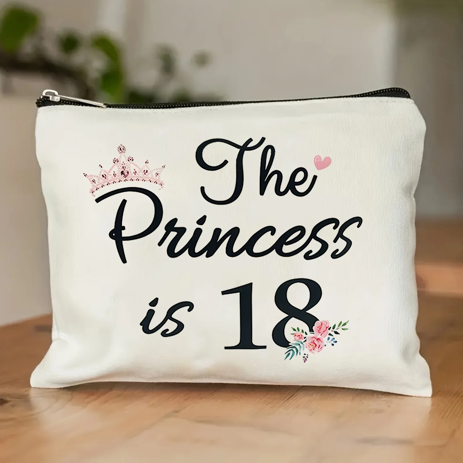 1Pc Princess 18Th Birthday Vintage Design Makeup Bag, 18Th Birthday Gift for Girlfriend/Daughter, Snack Storage Bag, Stationery Storage Bag, Fashionable Toiletry Bag, Canvas Double-Sided Printing, Multifunctional Travel Storage Bag