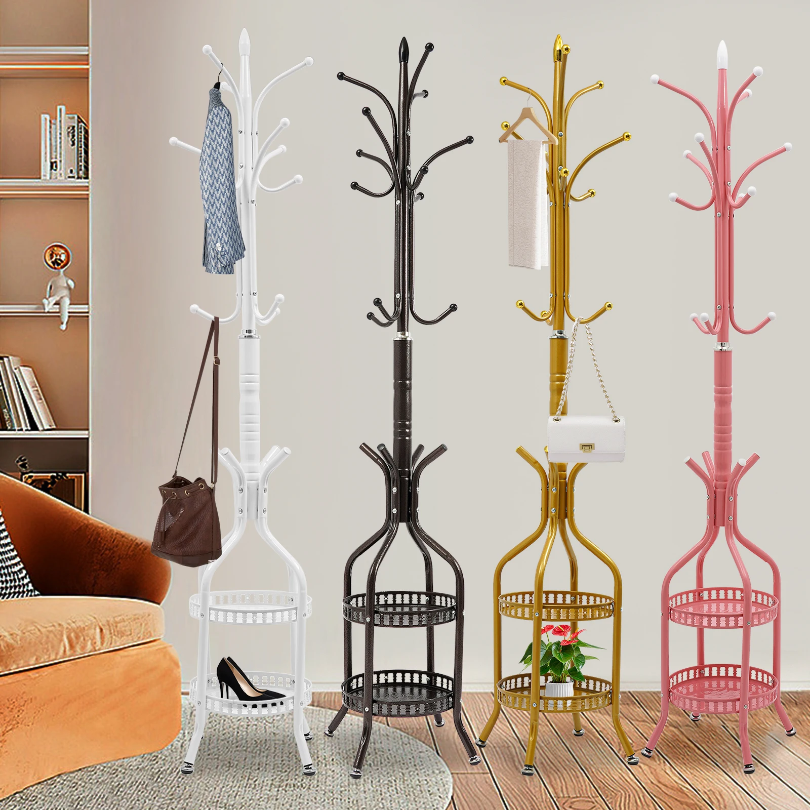 

Металлическая вешалка для одежды, современная двухуровневая круглая вешалка-стойка, прочная вешалка для прихожей для курток, шляп, сумок, для спальни, гостиной