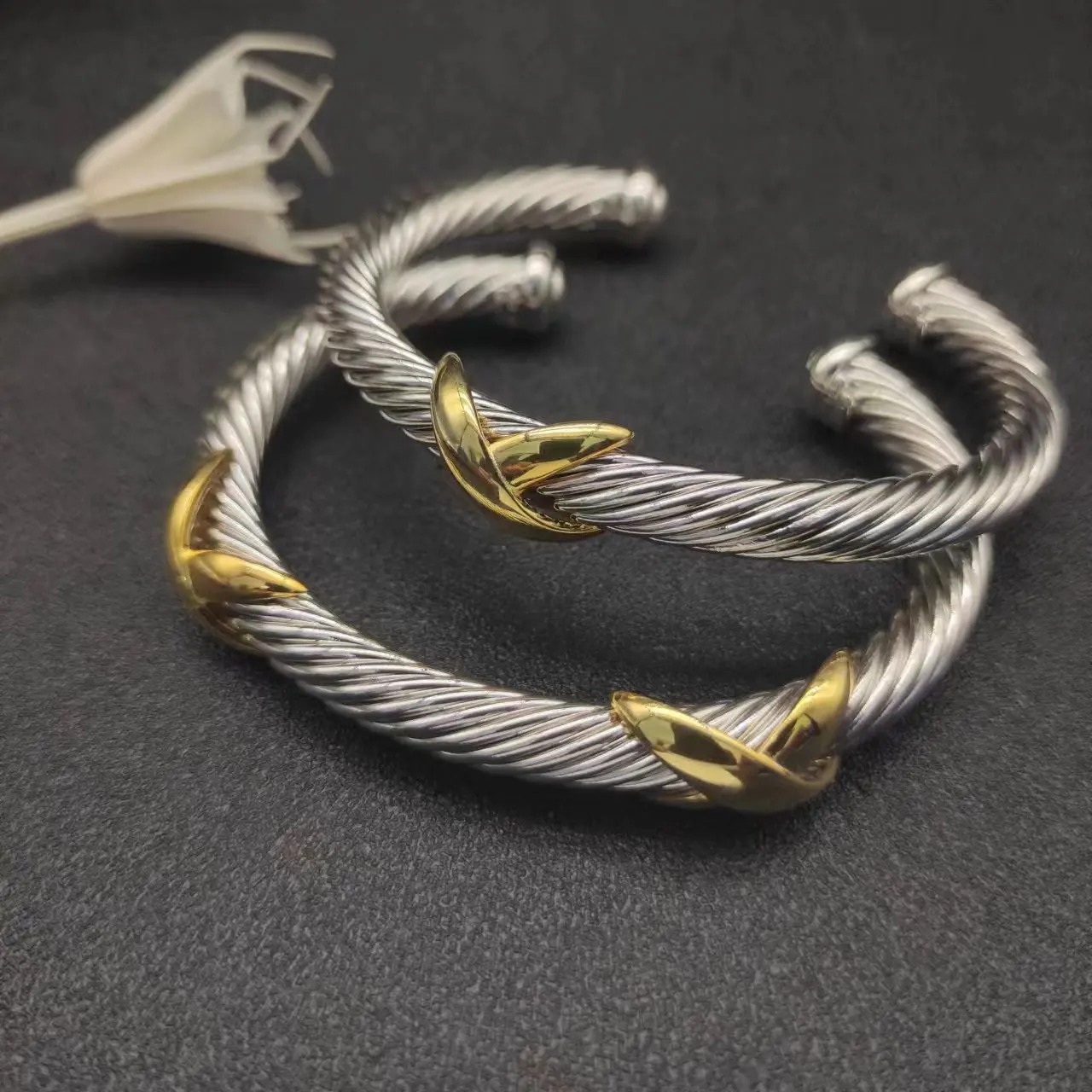 

18K Gold Filled Silver Cable X Style Bangle Bracelets For Women Men Fine Jewelry Birthday Christmas Gift