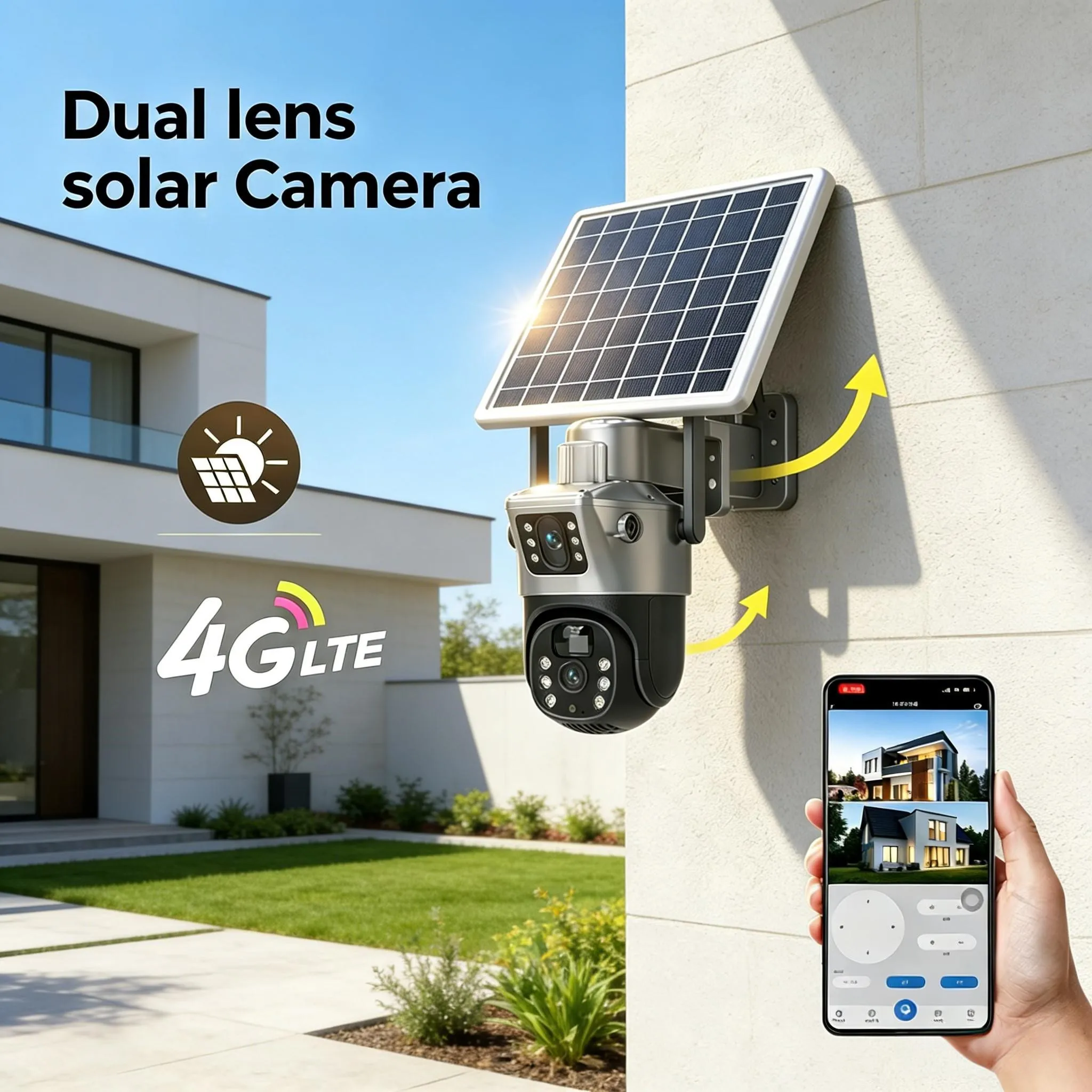 3MP + 3MP Solar-Kamera für den Außenbereich, kabellose CCTV-Überwachungskamera mit Solarpanel, Dual-Objektiv, PEZ IP-Kamera, Sicherheitsschutz