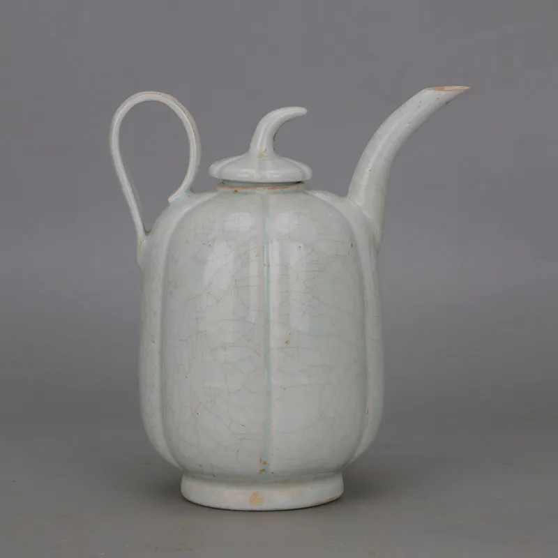 Song Dynasty Style Hutian Kiln Qingbai White Glaze Crackle Pumpkin Teapot Antique Ceramic Home Decor Ornament Collectible