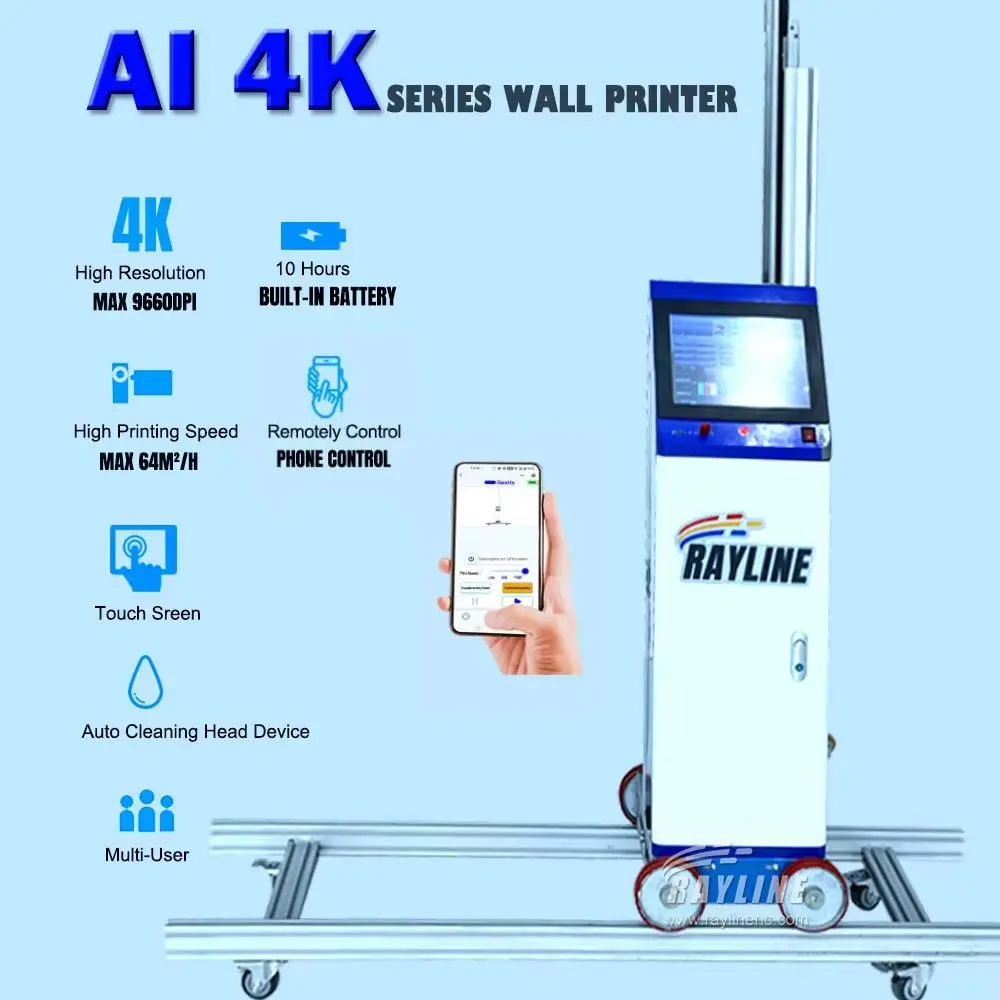 AI 4K Wall Printer Automatic Splitting and Positioning of Images, Unlimited Length/Width Vertical UV Ink Wall Printing Machine