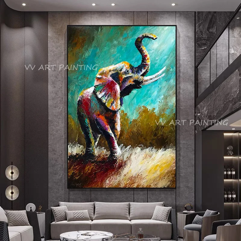 100% Handmade Abstract ostrich animal colorful canvas thick Oil Painting Wall Pictures Canvas Art Large Modern Artwork