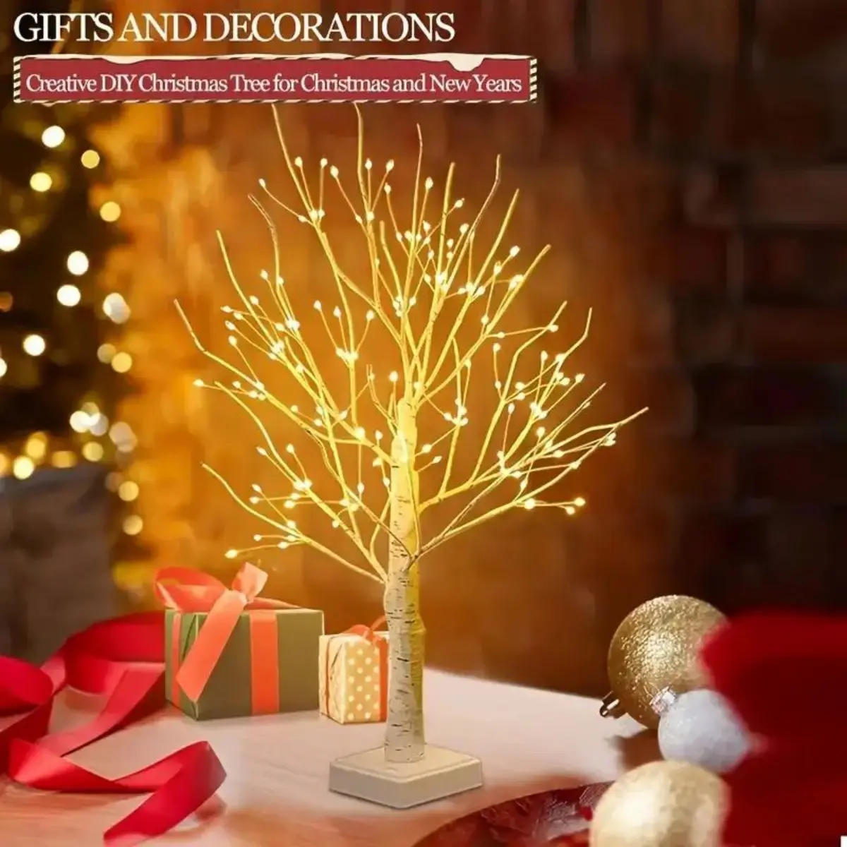 1pc 144 LED Birch Tree Lights, Warm White Light, USB And 3AA Battery Powered (Not Included), Holiday  Decorative Tree