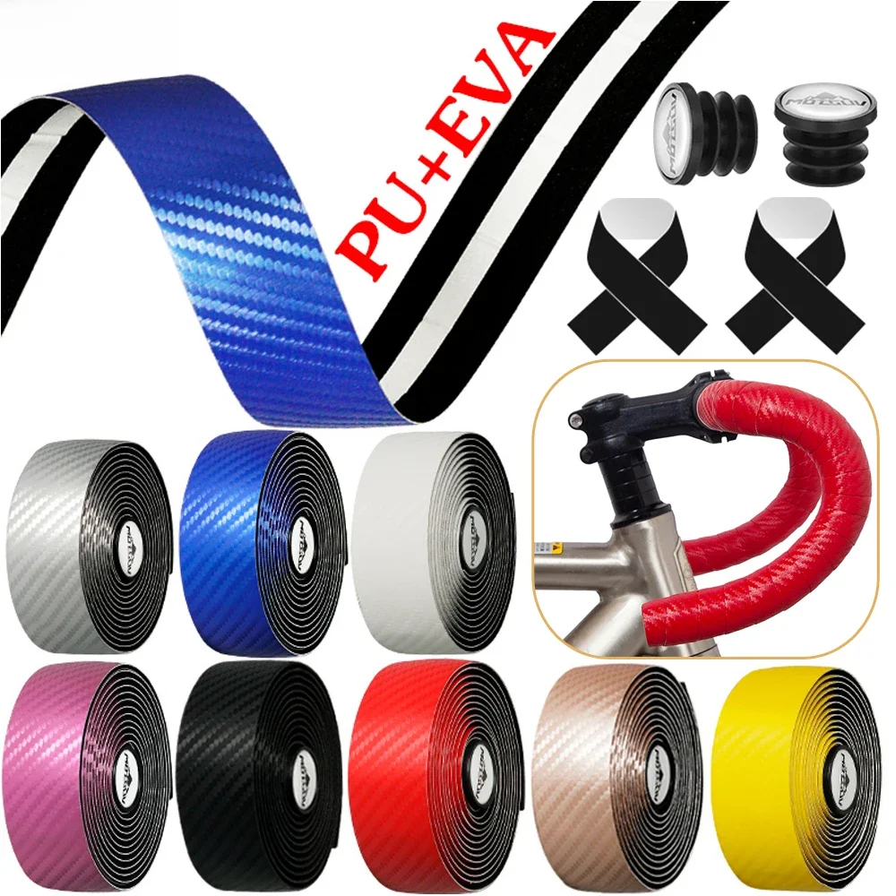 AliExpress MOTSUV Road Bicycle Handlebar Carbon Fiber Pattern EVA PU Bar Tape Soft Cycling Damping With 2 Bar