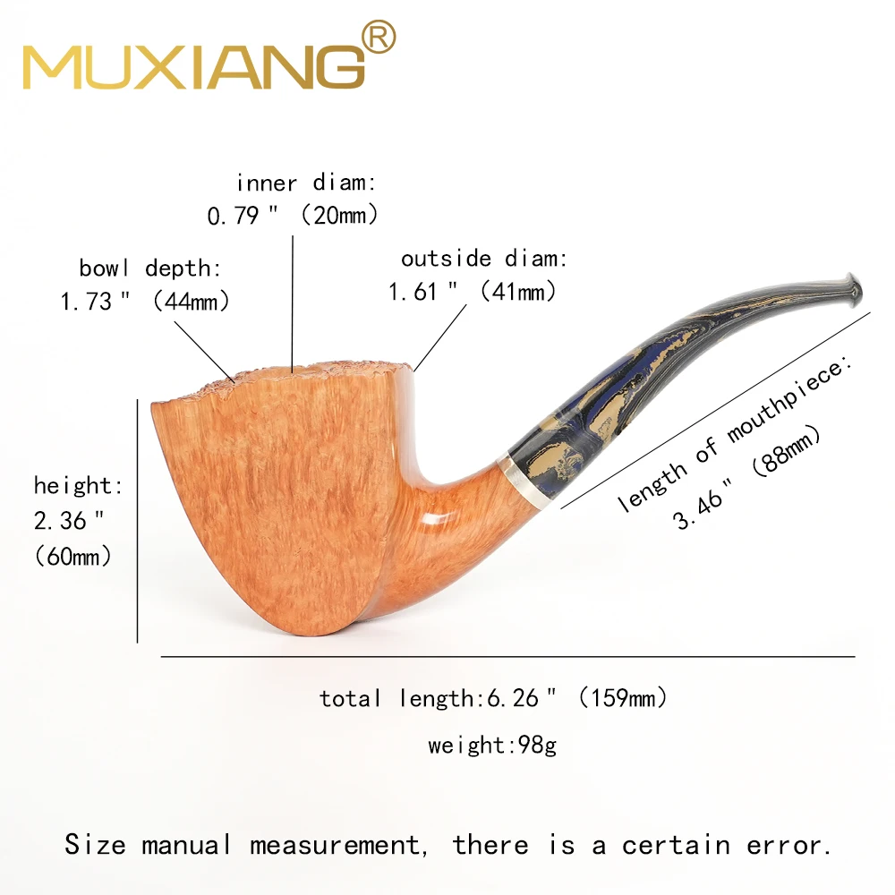 MUXIANG Solid wood pipe Heather wood tobacco pipe leather leather flame pattern pipe 20mm bowl diameter Briar wood smoking pipe