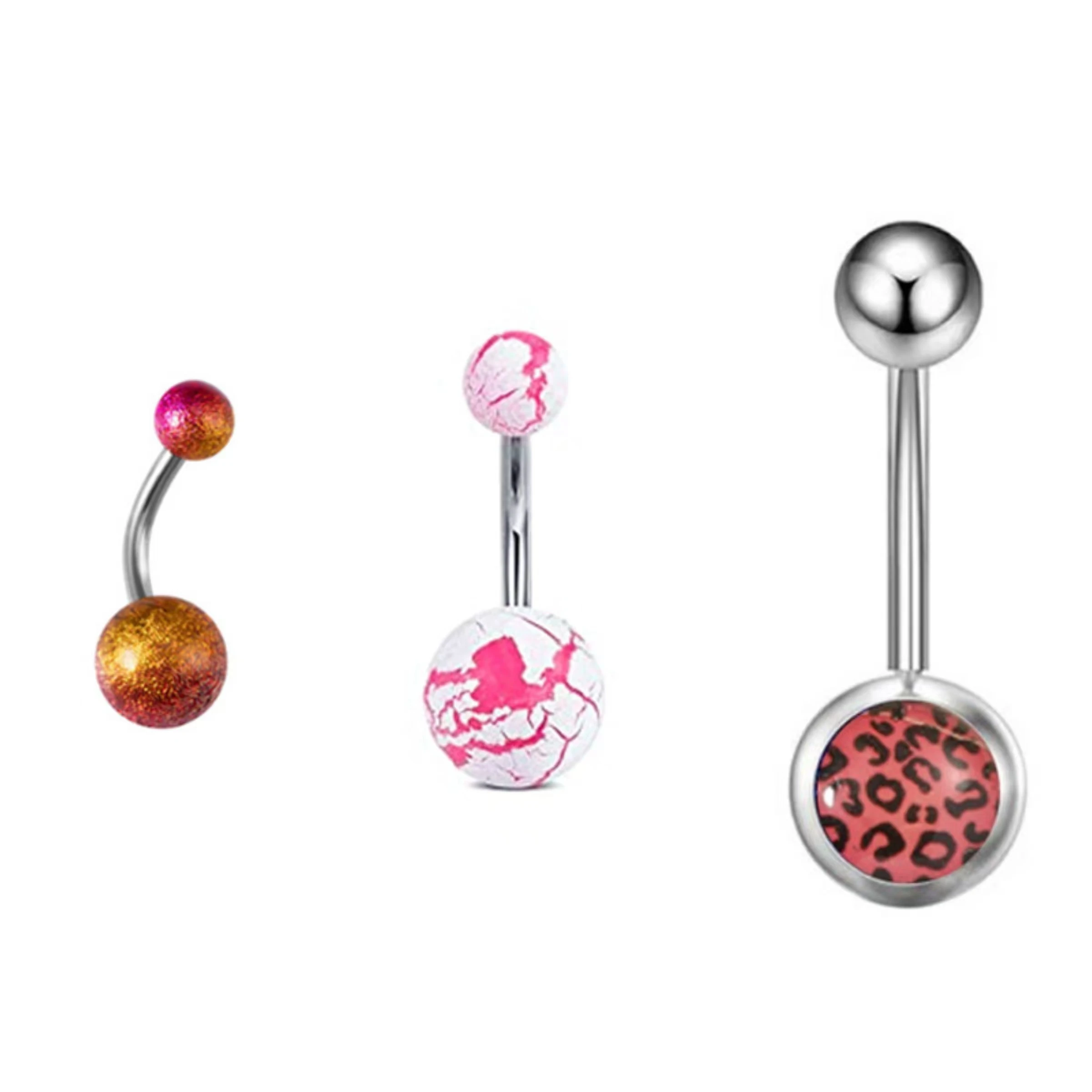 

3PCS Pink Belly Ring Set 14G 316L Surgical Steel Navel Ring Belly Button Piercing Body Jewelry for Women
