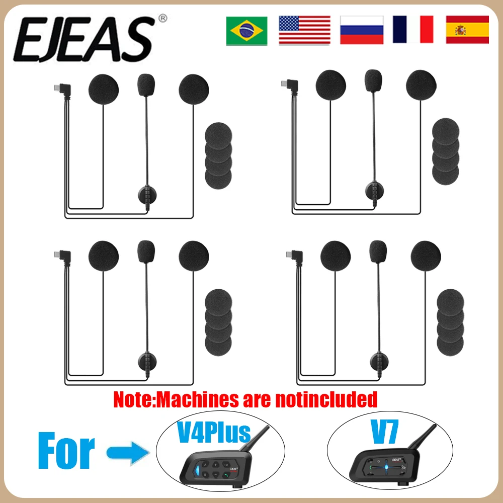 4/2/1PCS EJEAS V4 PLUS V7 Microphone Speaker Headset TYPE-C for V4 PLUS Motorcycle Helmet Intercom Bluetooth Interphone
