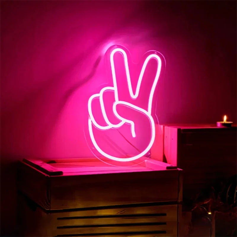 

Neon Peace Sign Decor Finger Peace Sign Wall Sign Victory Gesture Neon Light Novelty Neon Wall Lights Home Party Holiday Decor