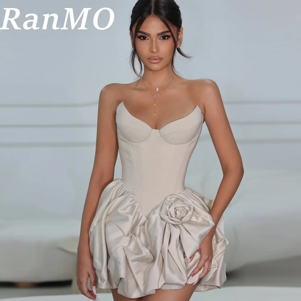 

Ranmo Short Satin Prom Dresses for Women Off the Shoulder Pleated Abito Da Sposa Party Gown With Handmade Flower Customized 2025