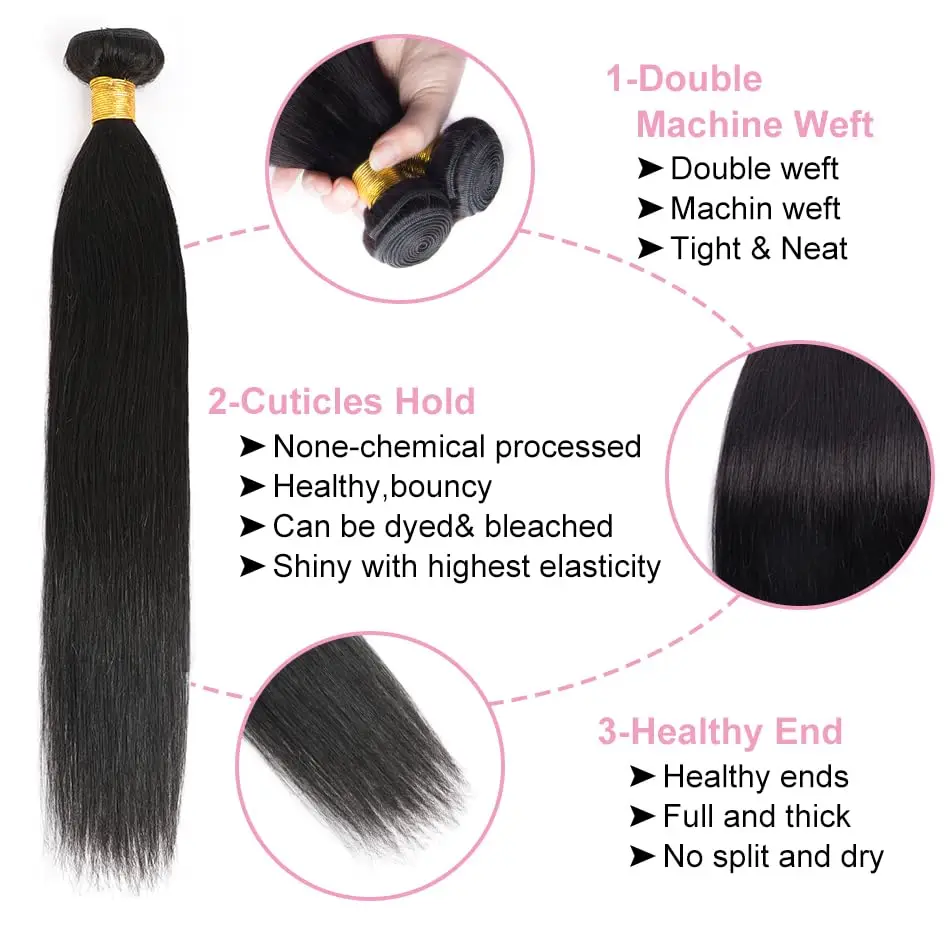 Straight Bundles Human Hair 100% Unprocessed Brazilian Human Hair 3 Bundles 18 20 22 Inch Bundles Hair Weft for Women Natural 1B