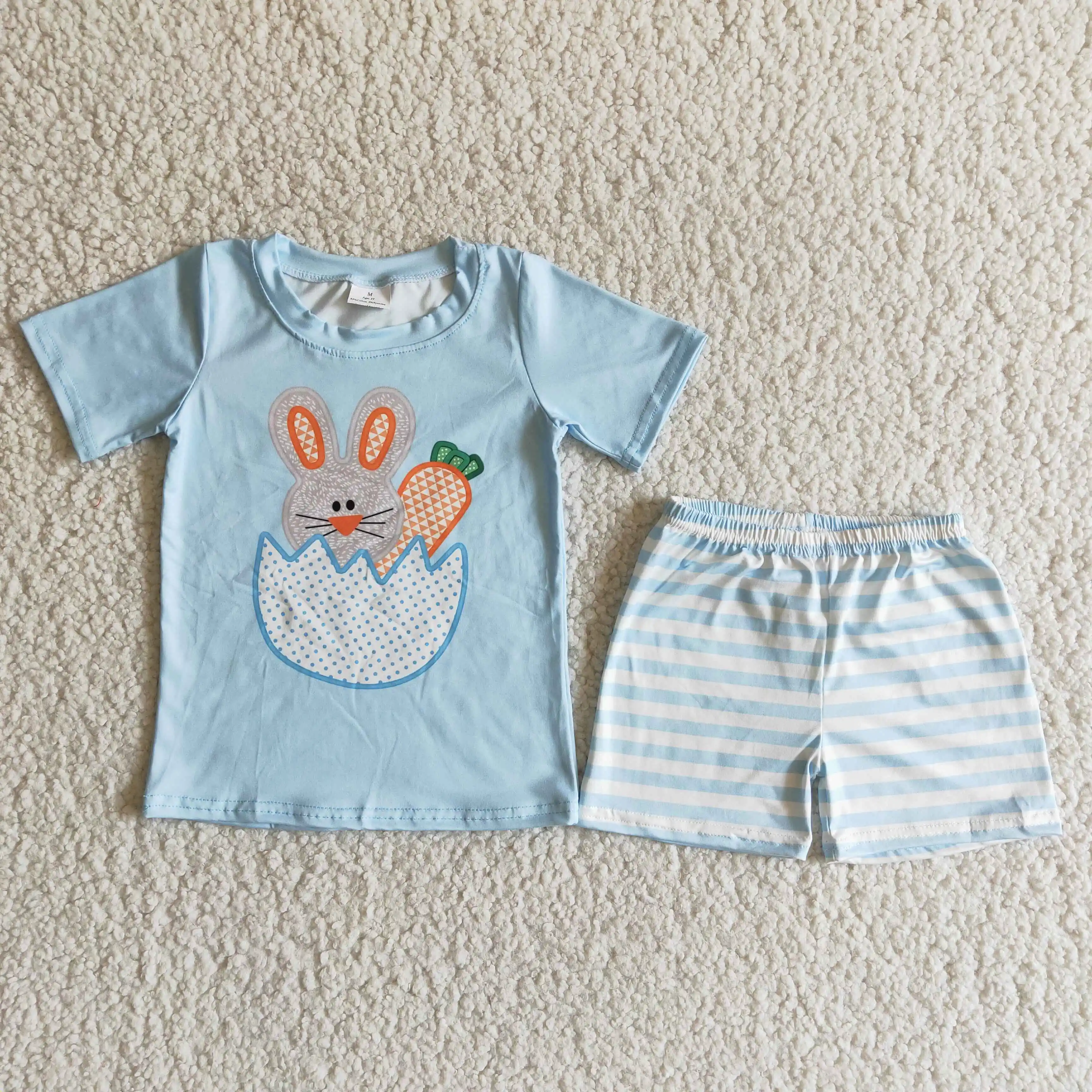3.08 Promotion Items Kids Easter Clothes Short Sleeve Top With Short Set Baby Girls And Boys Boutique Outfits view 2