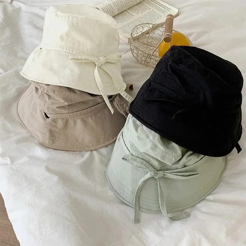 AliExpress Lace-up Fisherman Hat Summer Light Thin Casual Outdoor Windbreak Rope Sunshade Basin Hat Ins Sunscreen Hat