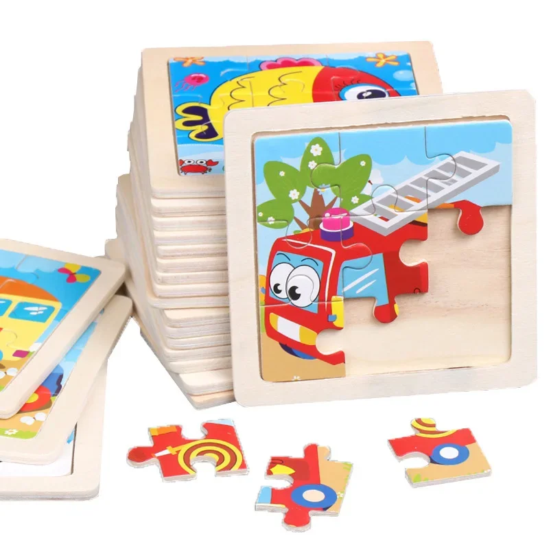 11X11CM drewniane puzzle dla dzieci Cartoon ruch zwierząt Tangram drewniane Puzzle zabawki edukacyjne układanki zabawki dla dzieci prezenty — 2
