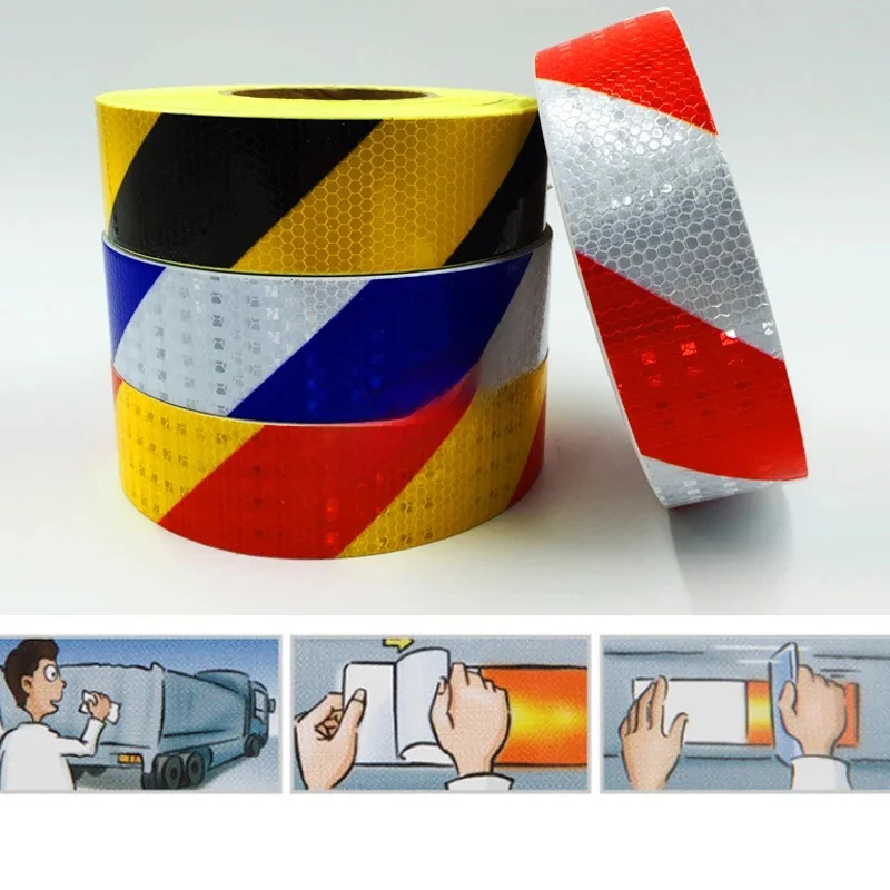 Roadstar 5CMx10M reflecterende waarschuwingstape met twillprint, glanzende autoveiligheidstape voor verbeterde zichtbaarheid - afbeelding 2