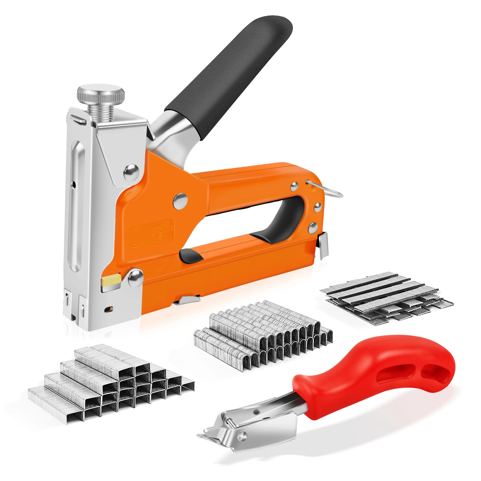 3-in-1 Hochleistungs-Tacker, Manueller Stahlheftpistole mit 3000 Heftklammern – Wandheftpistole für Holz, Polsterarbeiten, Tischlerei, DIY