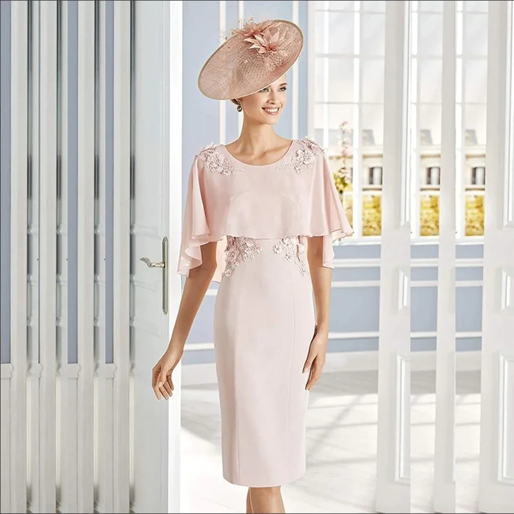 

Elegant Pink Mother Of The Bride Dresses Knee Length Appliques Beaded Short Groom For Formal Weddings Plus Size