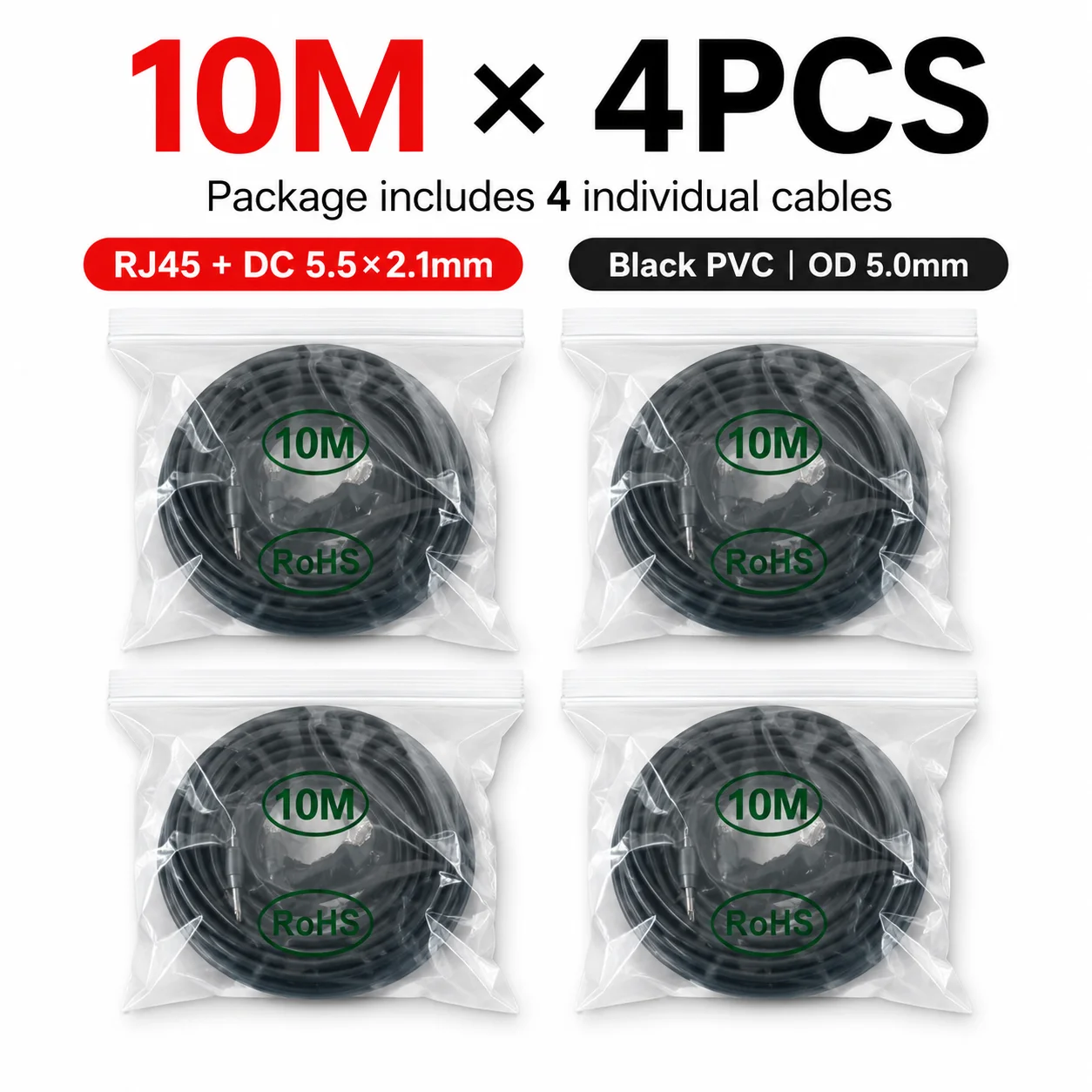 8-Core Ethernet + 2-Core Power Extension Cable Kit RJ45 DC 5.5x2.1mm Network Power Cable for CCTV IP Camera NVR DVR 2PCS 4PCS