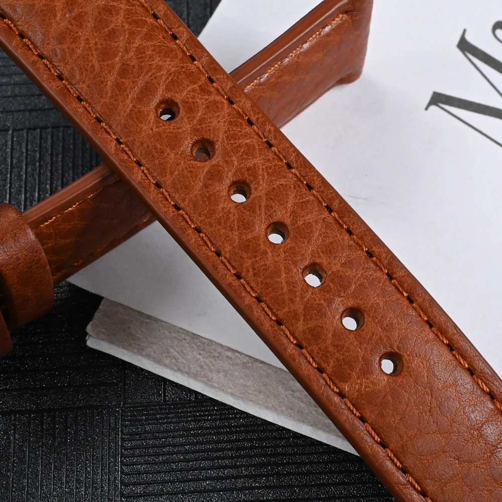 San Martin Watchband Leather 20mm Natural Litchi Pattern Full Grain Textured Cowhide Watch Strap Band Sweat Comfortable BD0013