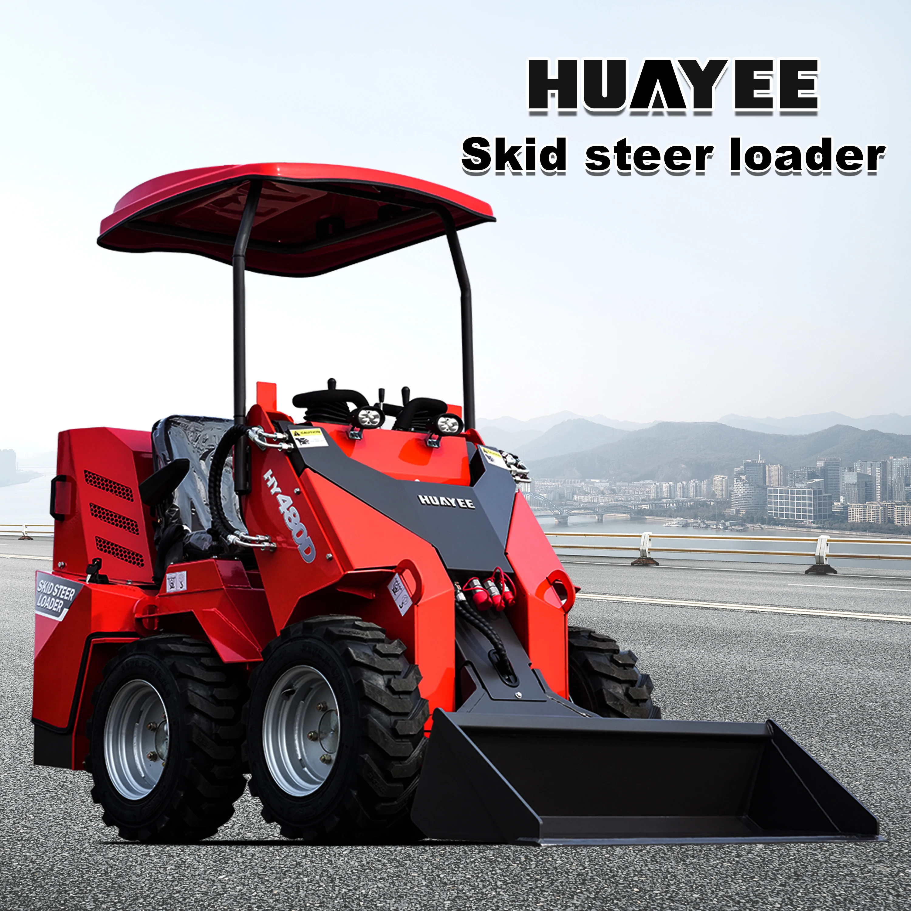 HUAYEE HY480D جرافة انزلاقية صغيرة، محرك Briggs & Stratton 23 HP - رائع للبناء الصغير متعدد الاستخدامات والمناظر الطبيعية
