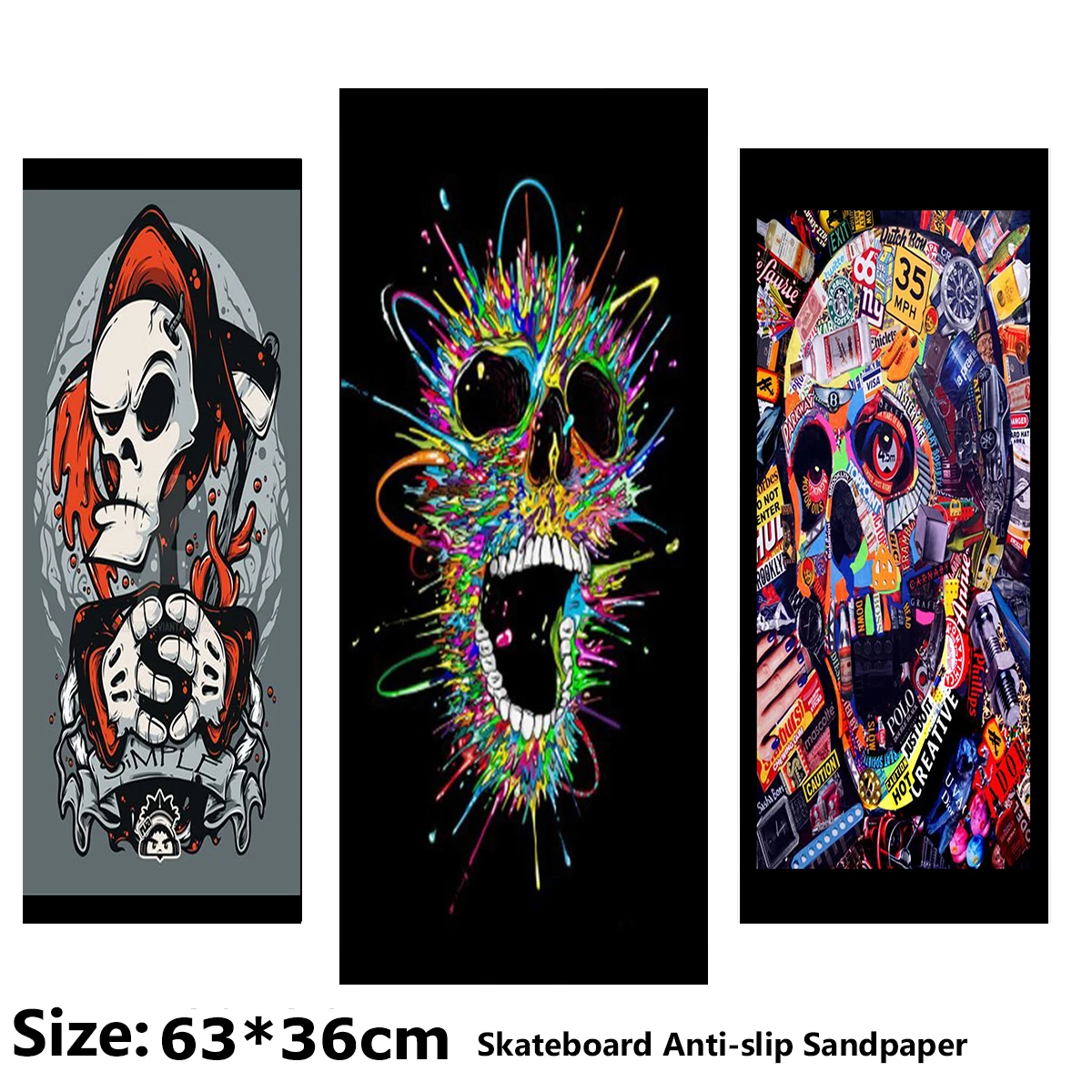 Colorful Oil Painting Texture Skull Art Pattern Electric Scooter Anti-slip Sticker Sandpaper Skateboard Grip Tape Sheet 63*36cm