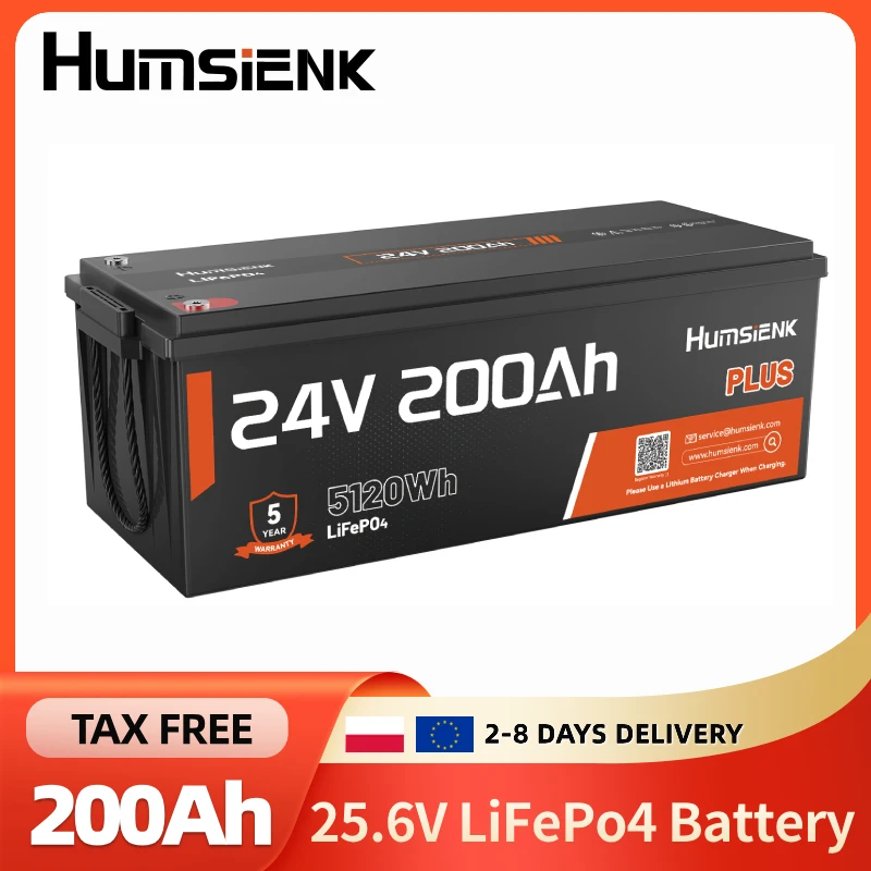 Humsienk 24V 200Ah LiFePO4 Lithium-Batterie, integriertes 250A BMS, 6000+ Deep-Cycle-Lithium-Akkus mit Niedertemperaturschutz, max. 5120Wh, für Wohnmobile, Camper, Trollingmotoren, Marine