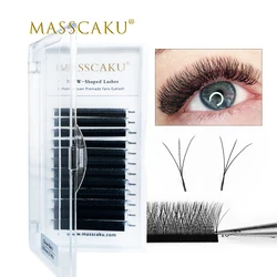 MASSCAKU 3D 4D W shape eyelash extensions premade volume fans 0.07 thickness W shaped lashes soft false professional cilia W