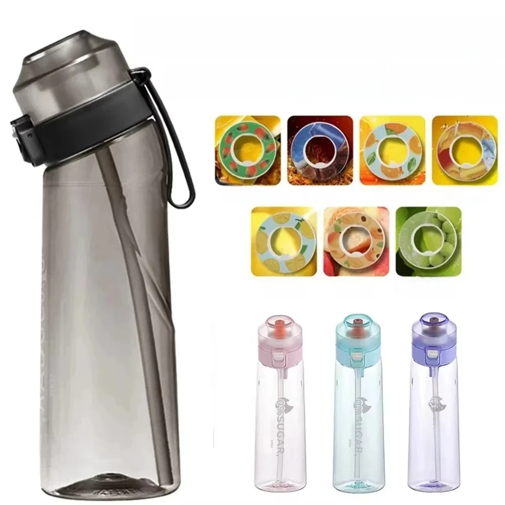 Bouteille d'eau aromatisée de 650ml, bouteille de sport, dosettes de saveur, parfum de fruits, tasse d'eau pour Camping en plein air, Fitness, mode