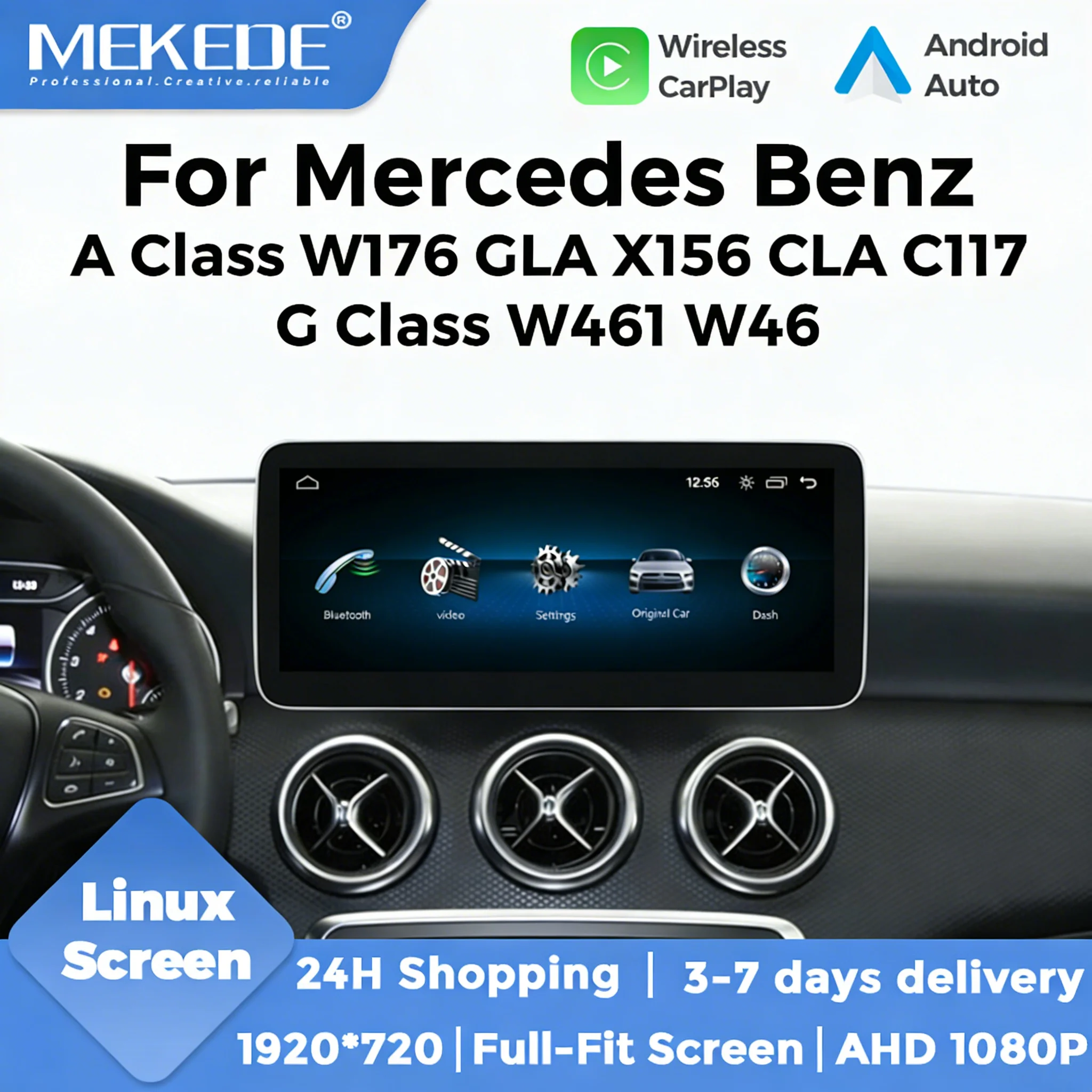 Sistema Linux MEKEDE con schermo touch da 10,25/12,3 pollici, CarPlay wireless, Android Auto, display multimediale per auto, per Mercedes Benz Classe A, GLA, CLA, Classe G, W176, C117, X156, W167,