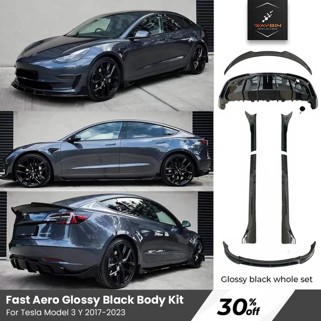 Komplety karoserii 2024 błyszczący czarny szybki aerodynamiczny zderzak dyfuzor tylny progi boczne spoiler tuning do Tesla Model 3 Y 2017-2024