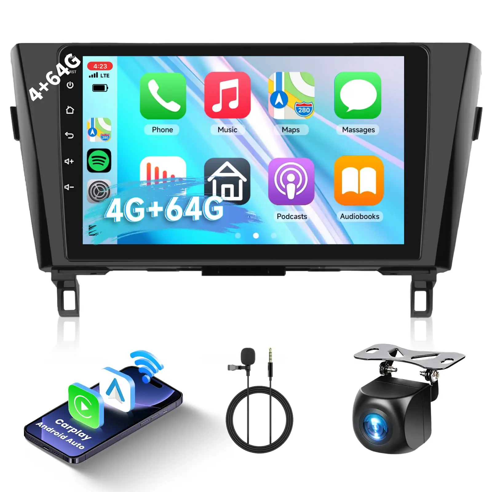 2+64G Android Car Stereo for Nissan Rogue X-Trail Qashqai 2014 2015 Wireless Carplay Android Auto, 10.1’’ Touch Screen Car Radio