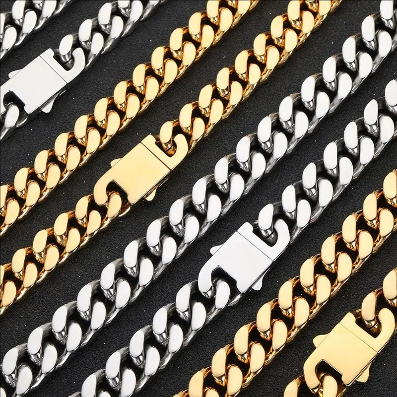 1 pieza de collar de cadena de acero inoxidable 316L, pulsera, cadenas cubanas de Hip Hop, joyería de moda que no se decolora para mujeres y