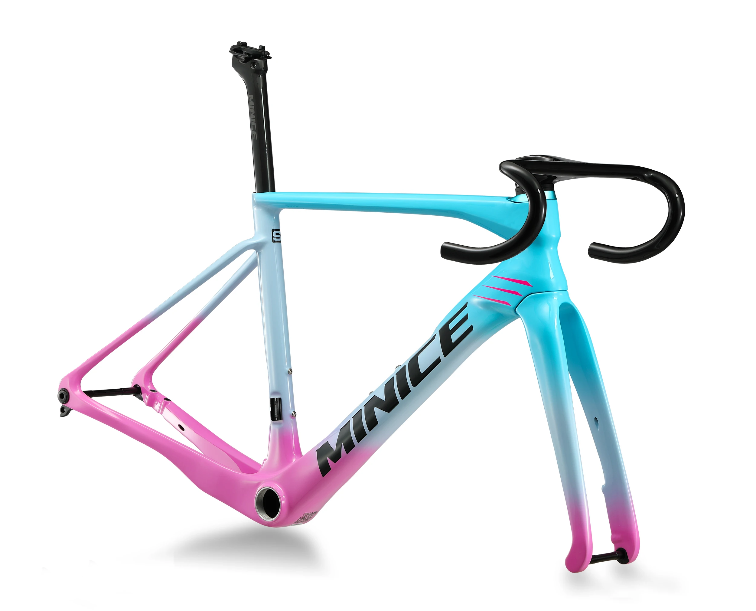 Minice Aerodynamischer EPS-geformter Carbonrahmen mit Scheibenbremse, max. 700*32C, AERO Rennrad-Rahmenset, BSA, vollständig interne Kabelführung, Lenker, DI2, mechanisch – Detail 38