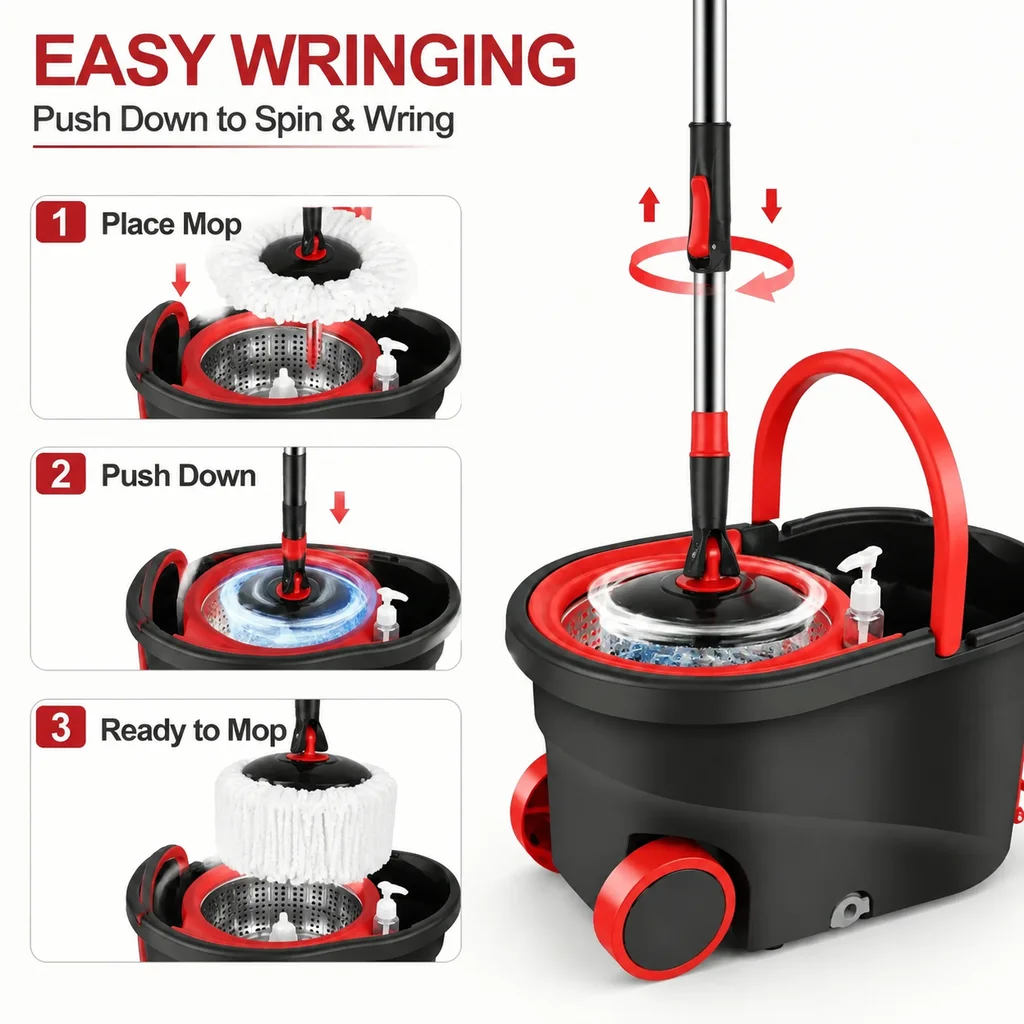 Spin-Mop- und Eimersatz, freih – Home Bathroom Cleaning Kit Bewertung und Preis