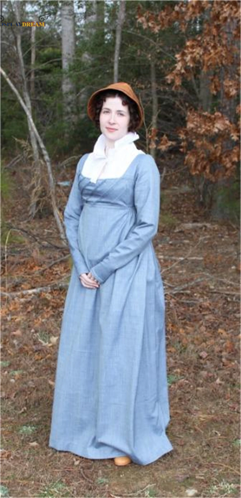 Jane Austen Blue And White Dress Pride and Prejudicev Regency Dress Victorian High Waistline Tea Party Dress Halloween Ball Gown