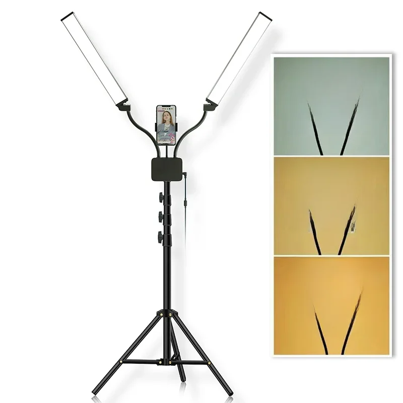 Podwójne ramiona ledowe światło wypełniające studia fotograficznego długie paski lampa pierścieniowa LED ze statywem z ekranem LCD 3200-5600K fotograficzne oświetlenie do Selfie — zdjęcie produktu 7