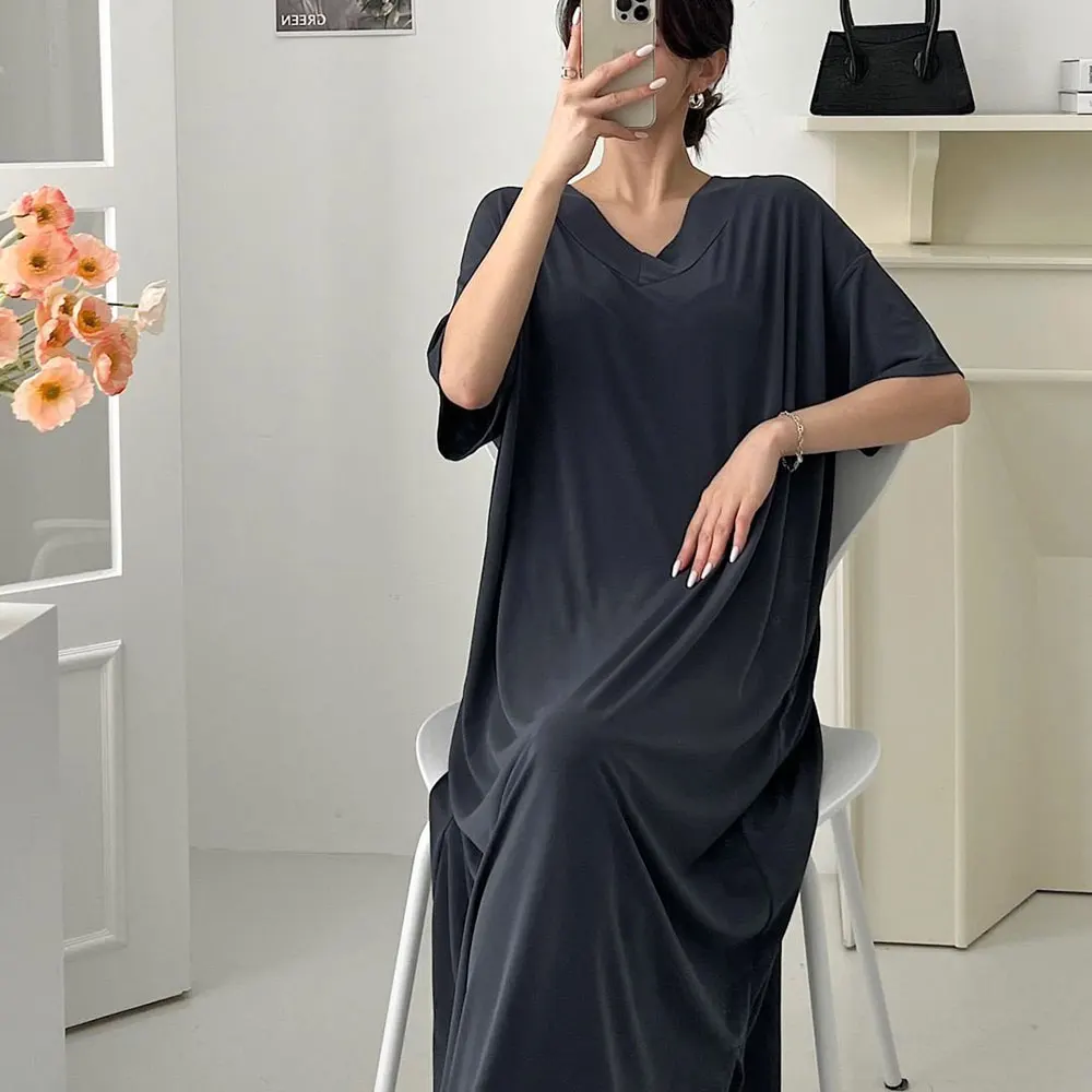 Obchi/Women's Big-size Summer Chalang fabric cold short-sleeved one-piece home wear