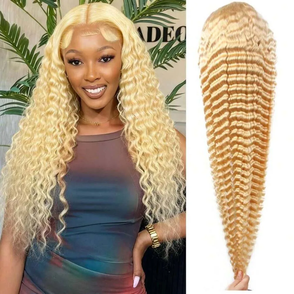 613 Parrucca frontale a onda profonda 13x4 HD Onda d'acqua Parrucche anteriori in pizzo trasparente 16-42 pollici Parrucche per capelli umani biondo miele Remy 200 Densità