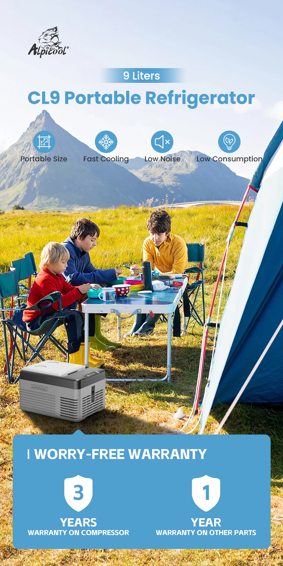Alpicool CL9 9L Auto-Kühlschrank 12V Kompressor-Kühlbox Mini-Gefrierschrank 12/24V DC 100-240V AC Tragbarer Kühler für Camping und Reisen – Detail 1